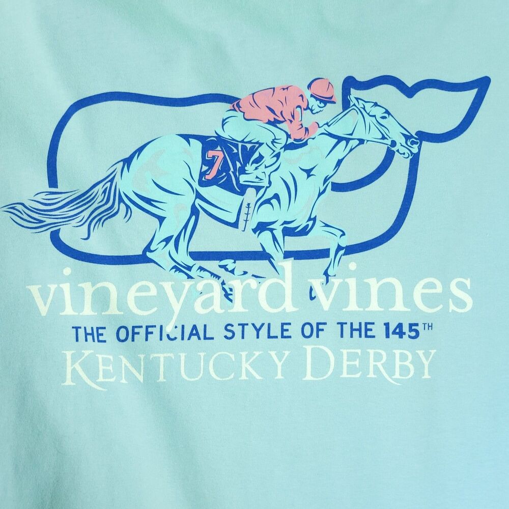 Vineyard Vines 145th Kentucky Derby 2019 Tshirt Blue Large Pocket Long Sleeve